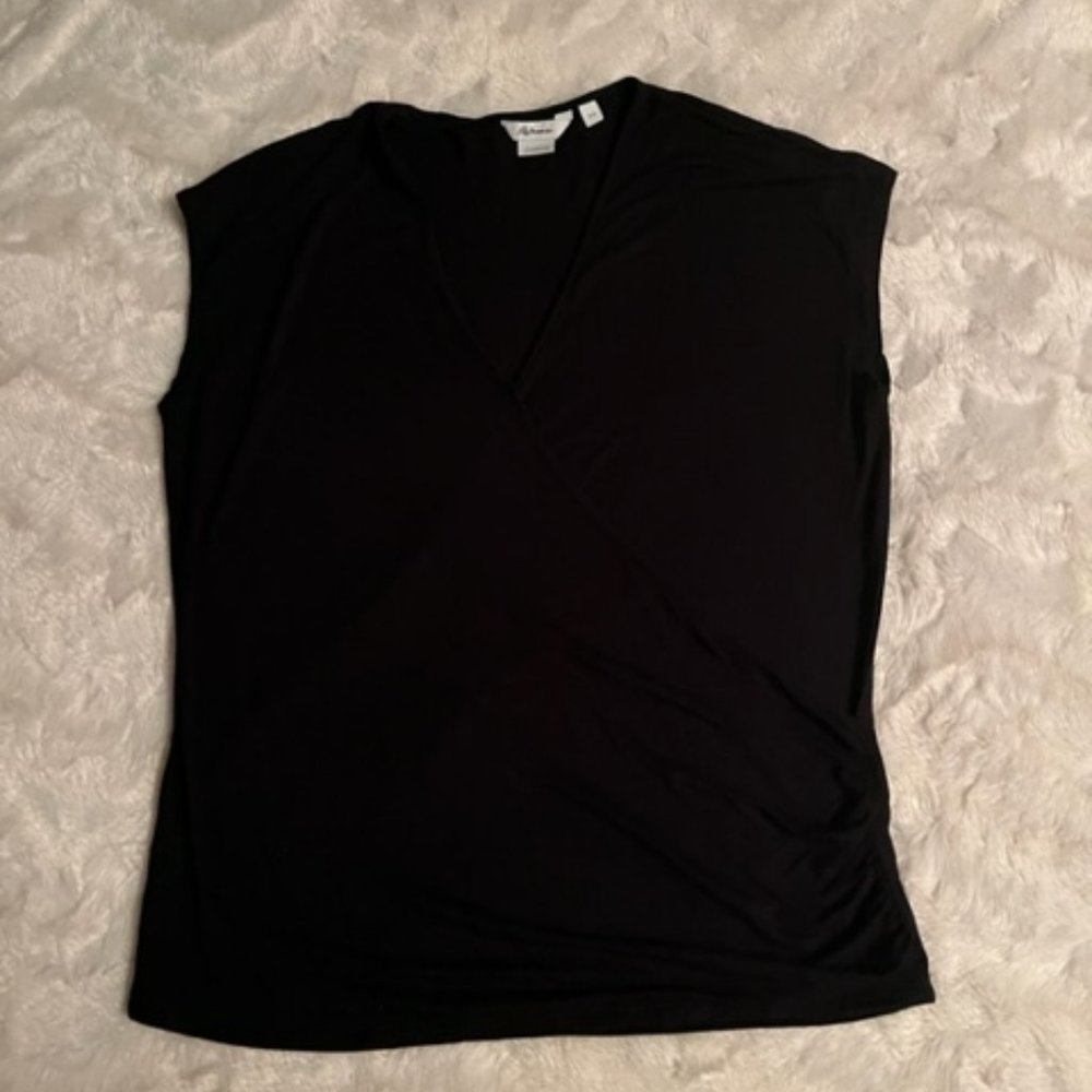 Reitman's The Short Cut Black Mock Wrap Top Ladies S Sleeveless Dressy V-Neck